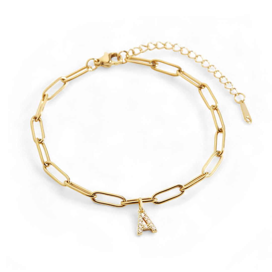 Paperclip Pave Initial Bracelet - Image 3