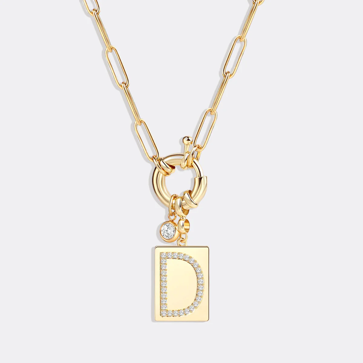 Pave Initial Pendant Necklace with Paperclip Chain - Image 11