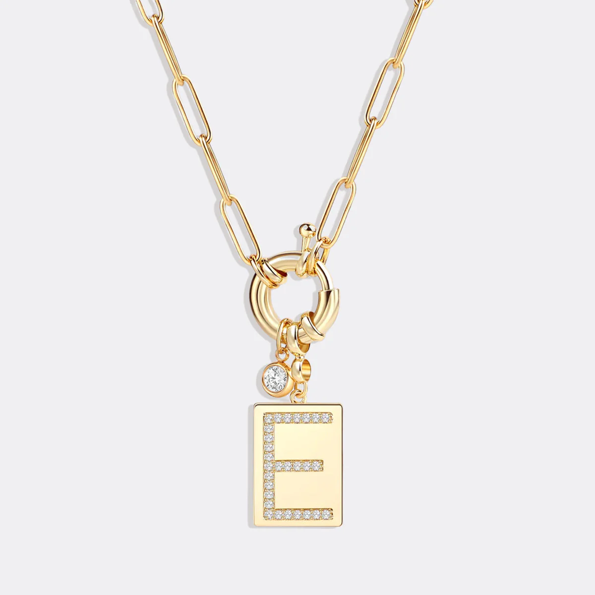 Pave Initial Pendant Necklace with Paperclip Chain - Image 12