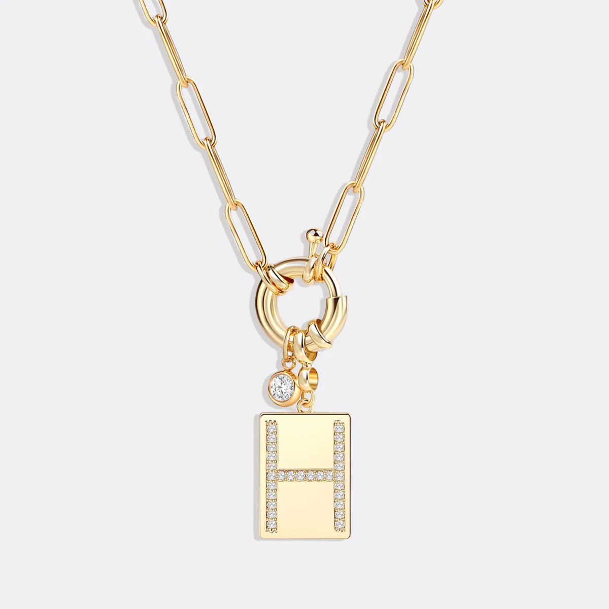 Pave Initial Pendant Necklace with Paperclip Chain - Image 15