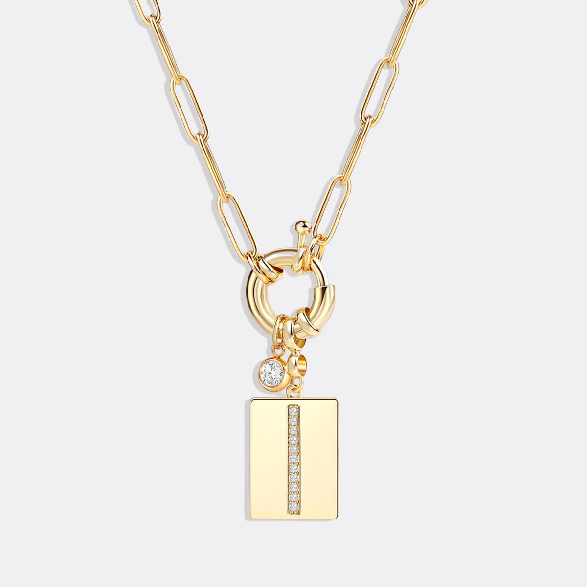 Pave Initial Pendant Necklace with Paperclip Chain - Image 16