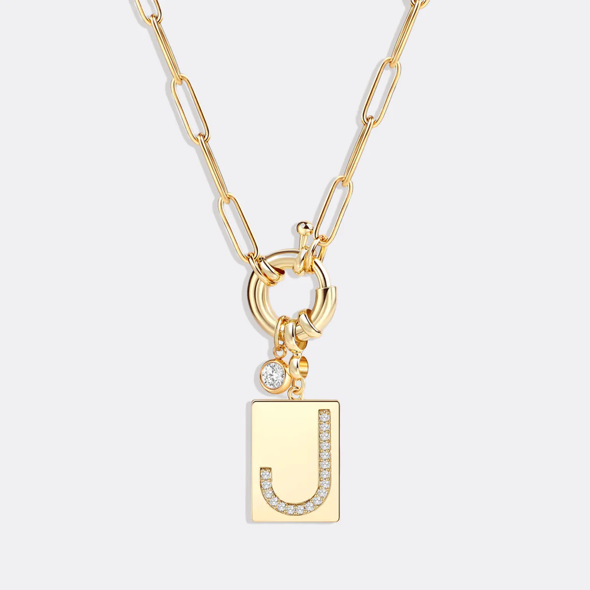 Pave Initial Pendant Necklace with Paperclip Chain - Image 17