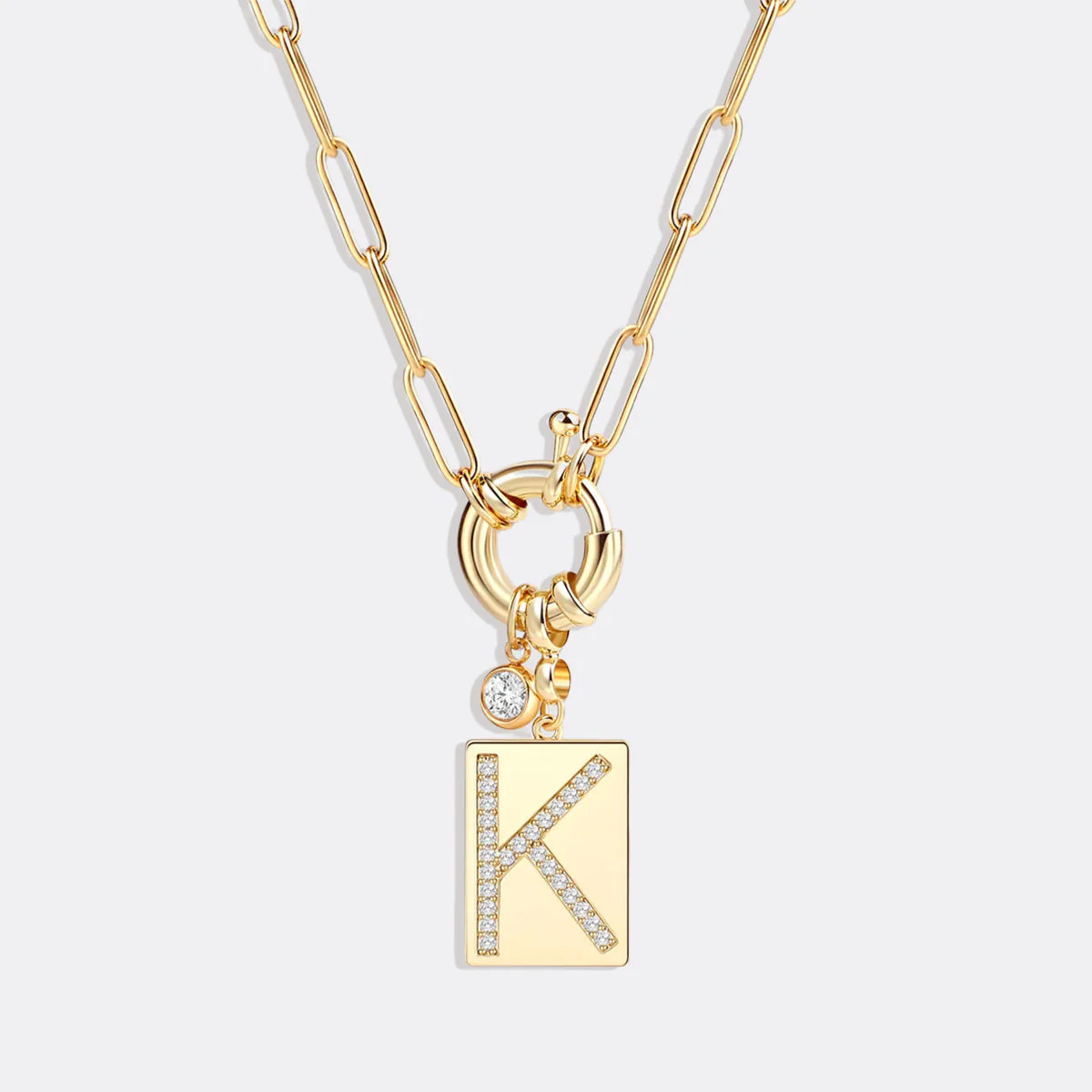 Pave Initial Pendant Necklace with Paperclip Chain - Image 18