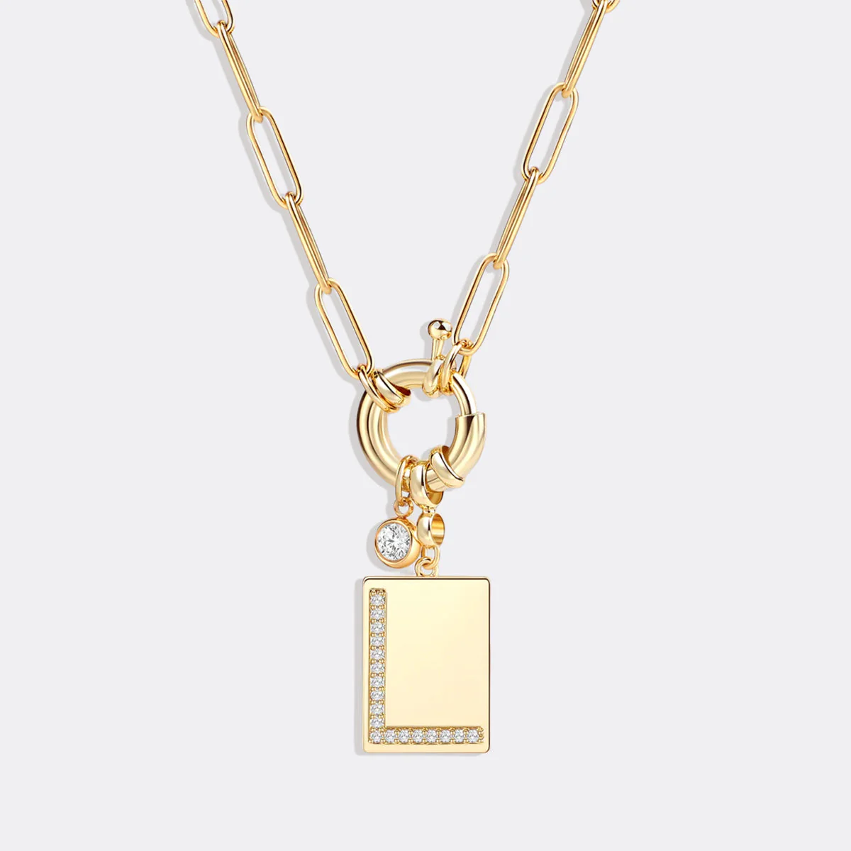 Pave Initial Pendant Necklace with Paperclip Chain - Image 19