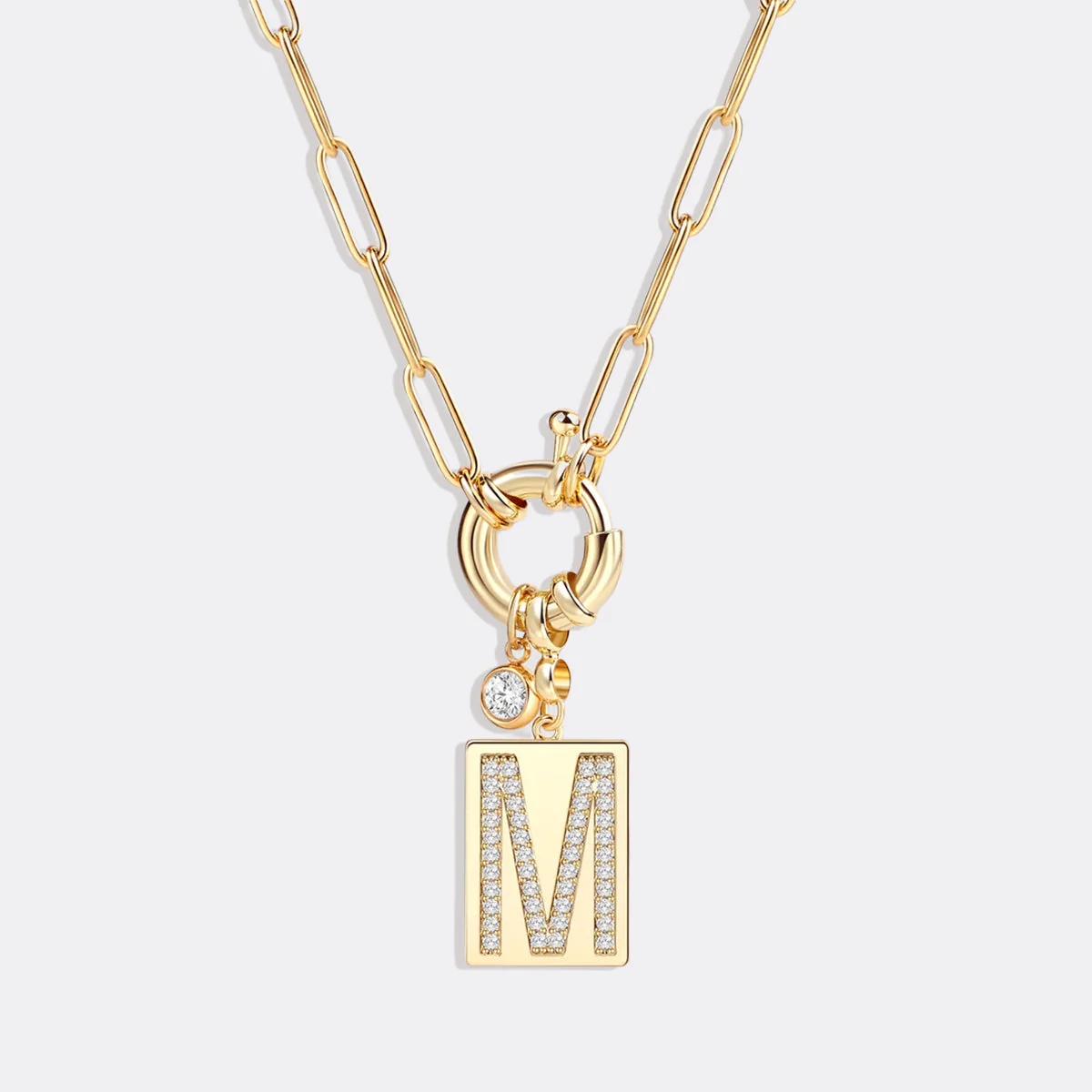Pave Initial Pendant Necklace with Paperclip Chain - Image 20