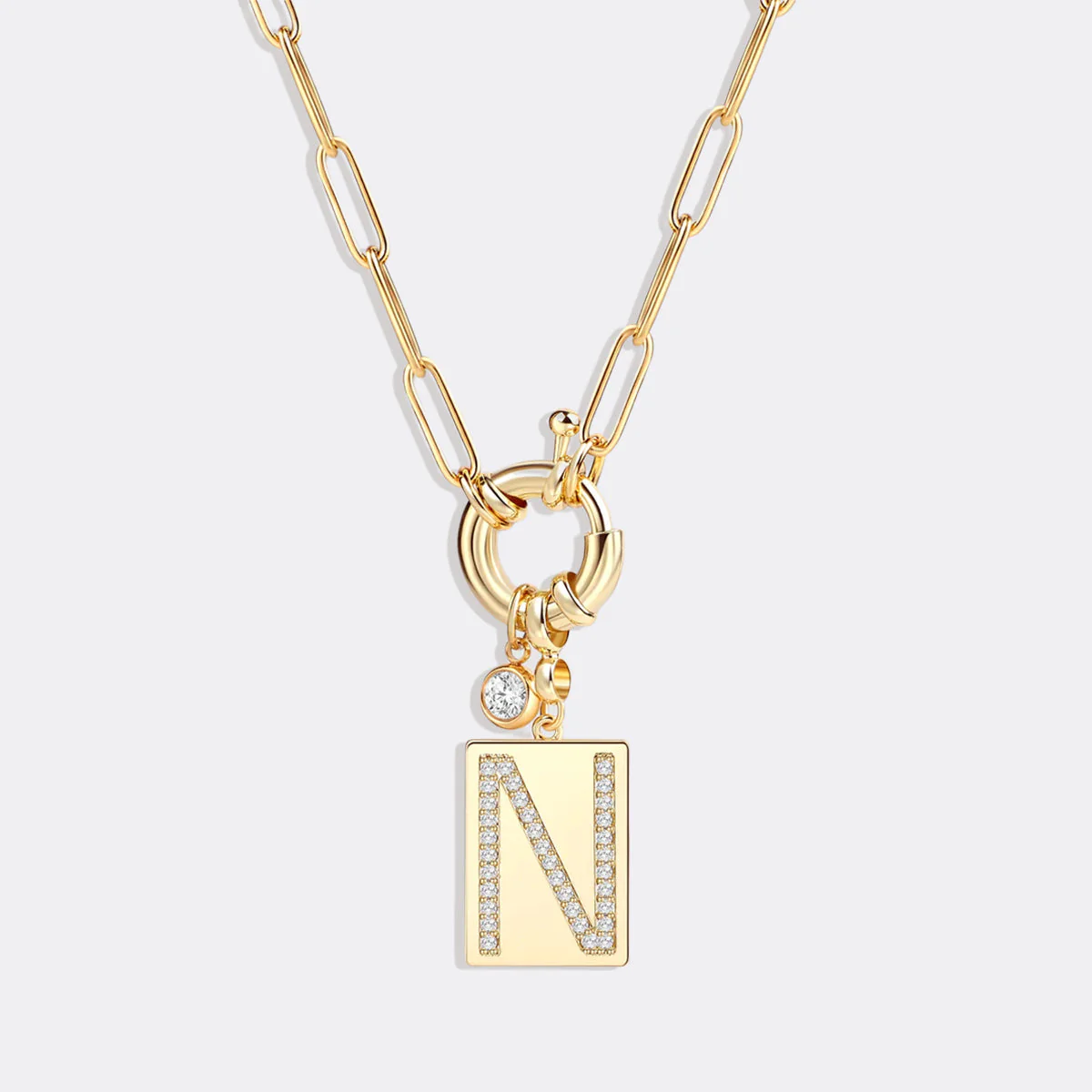 Pave Initial Pendant Necklace with Paperclip Chain - Image 21