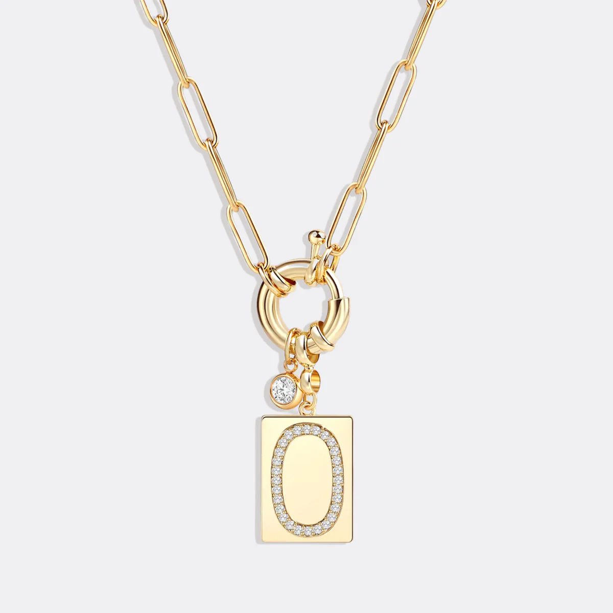 Pave Initial Pendant Necklace with Paperclip Chain - Image 22