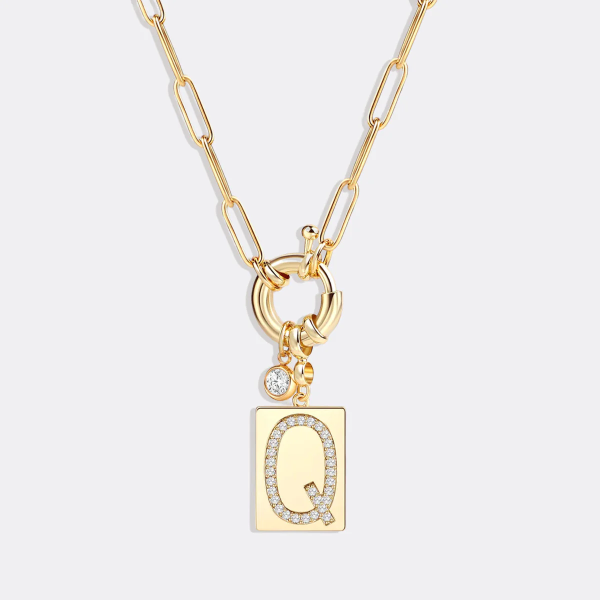 Pave Initial Pendant Necklace with Paperclip Chain - Image 24