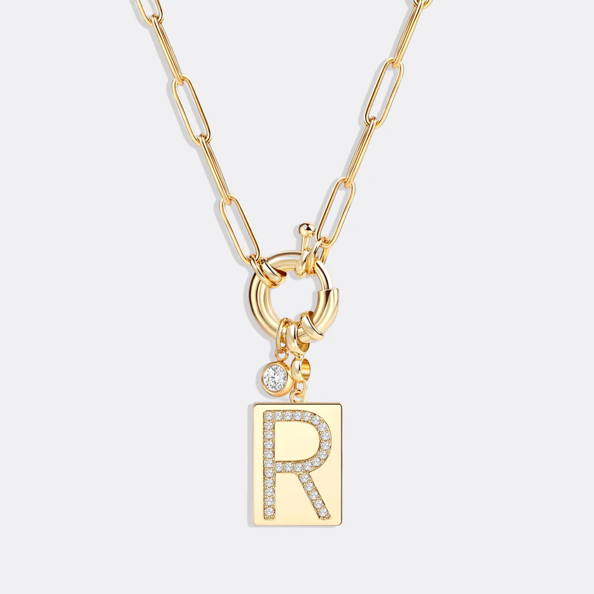 Pave Initial Pendant Necklace with Paperclip Chain - Image 25