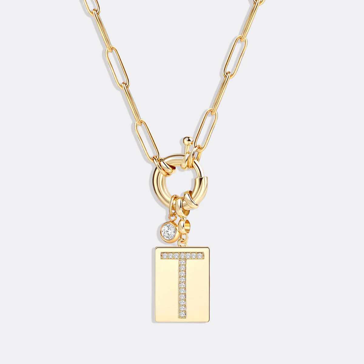 Pave Initial Pendant Necklace with Paperclip Chain - Image 27