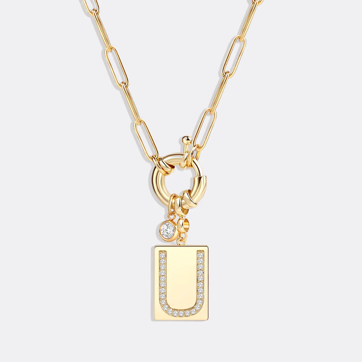Pave Initial Pendant Necklace with Paperclip Chain - Image 28