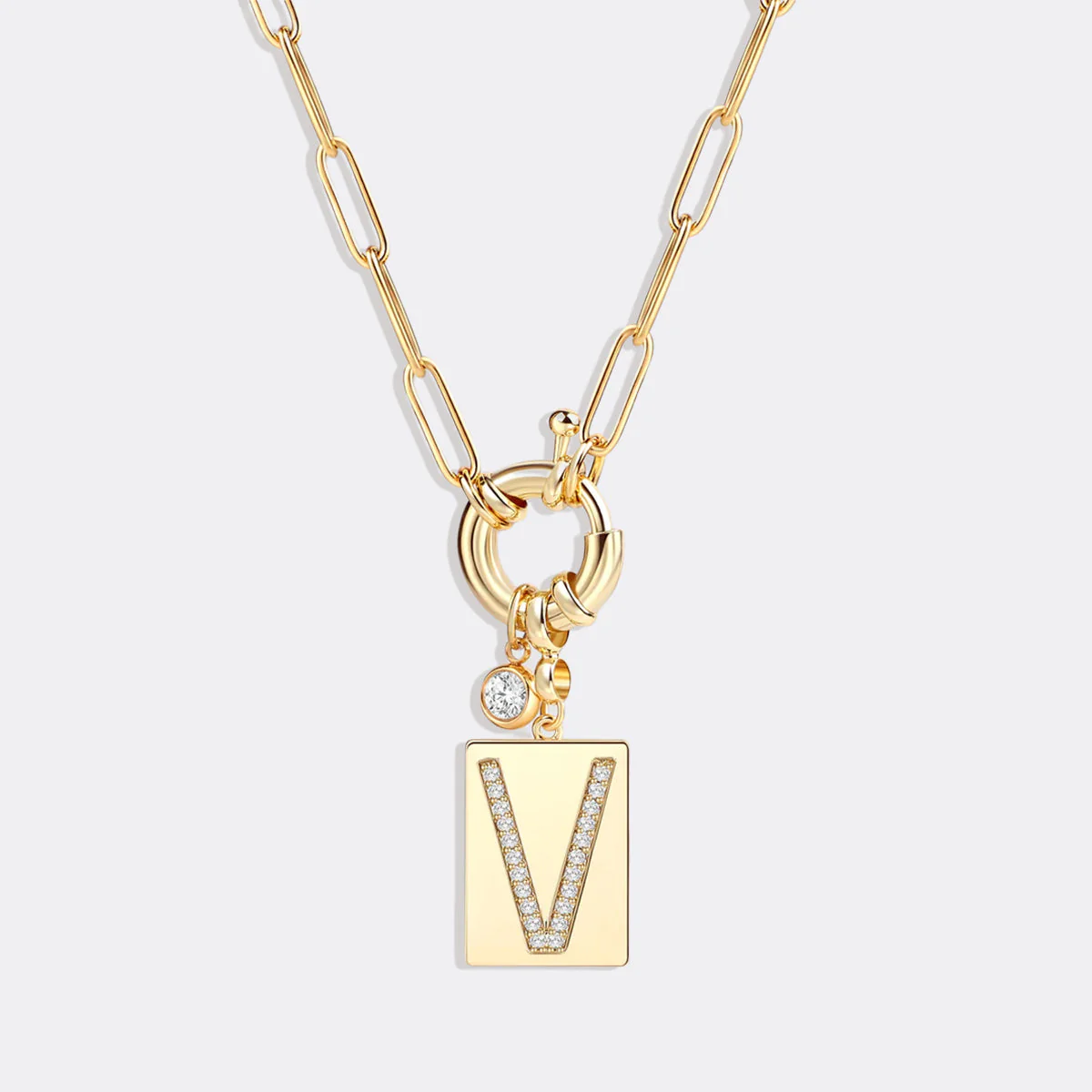 Pave Initial Pendant Necklace with Paperclip Chain - Image 29
