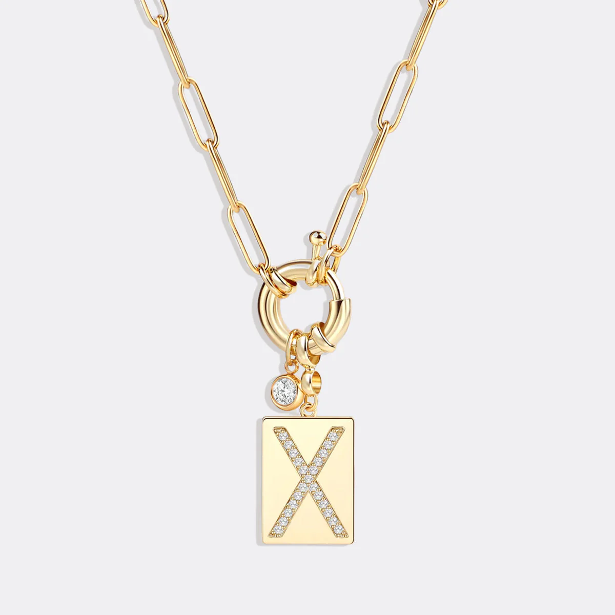 Pave Initial Pendant Necklace with Paperclip Chain - Image 31