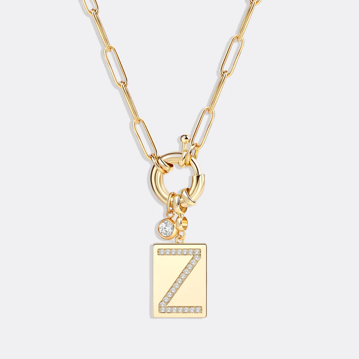 Pave Initial Pendant Necklace with Paperclip Chain - Image 33
