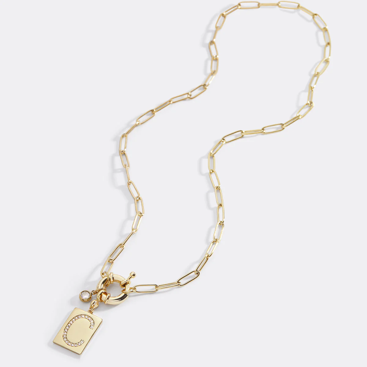 Pave Initial Pendant Necklace with Paperclip Chain - Image 5