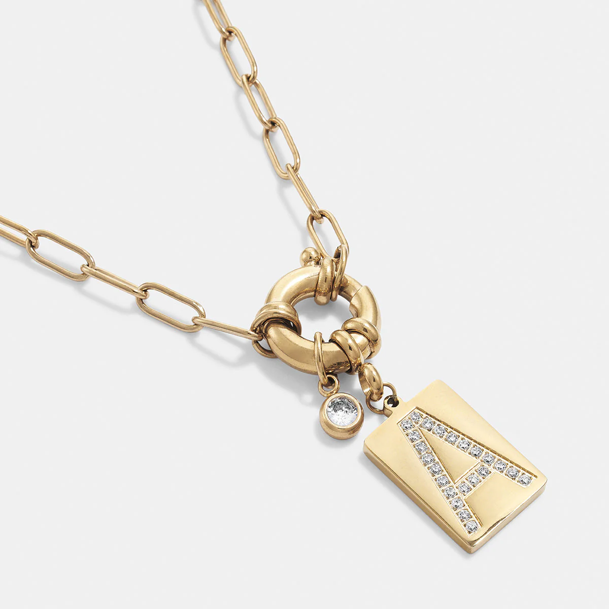 Pave Initial Pendant Necklace with Paperclip Chain - Image 7